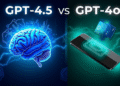 Comparison table showing GPT-4.5 vs GPT-4o performance metrics in 2025