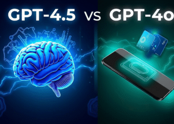 Comparison table showing GPT-4.5 vs GPT-4o performance metrics in 2025