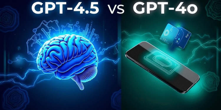 Comparison table showing GPT-4.5 vs GPT-4o performance metrics in 2025